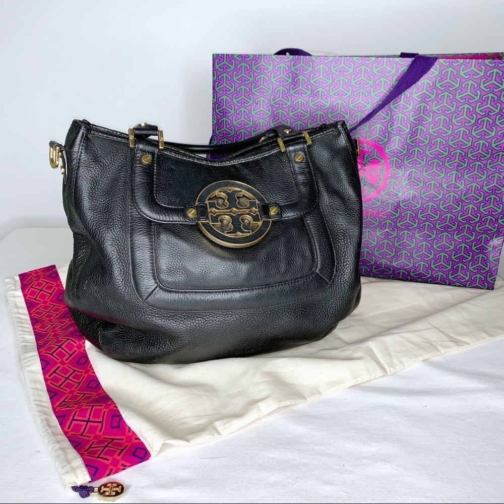 Tory Burch Classic Black Leather Amanda Satchel